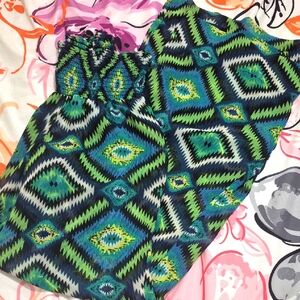 Show Me Your Mumu Elastic Waist Sheer Flare Pants - Green/Blue/Yellow Medium